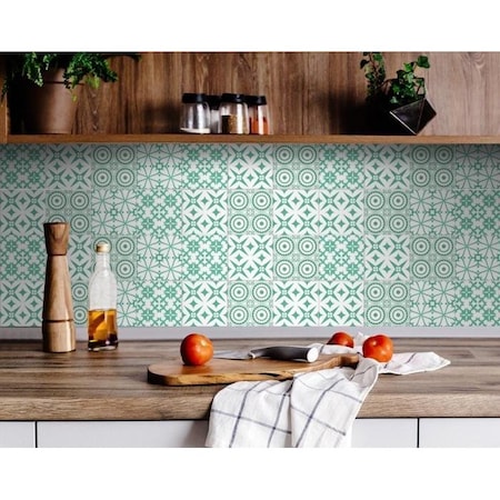 Homeroots 6 x 6 in. Light Green & White Geo Peel & Stick Removable Tiles 400417